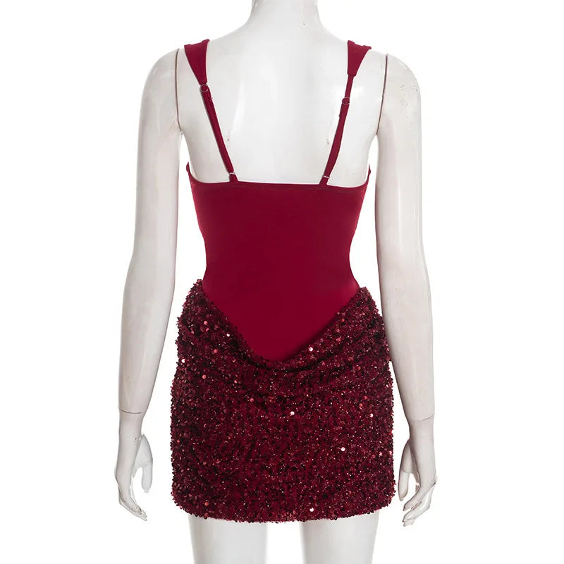 Pleated Sequin Bodycon Mini Dress