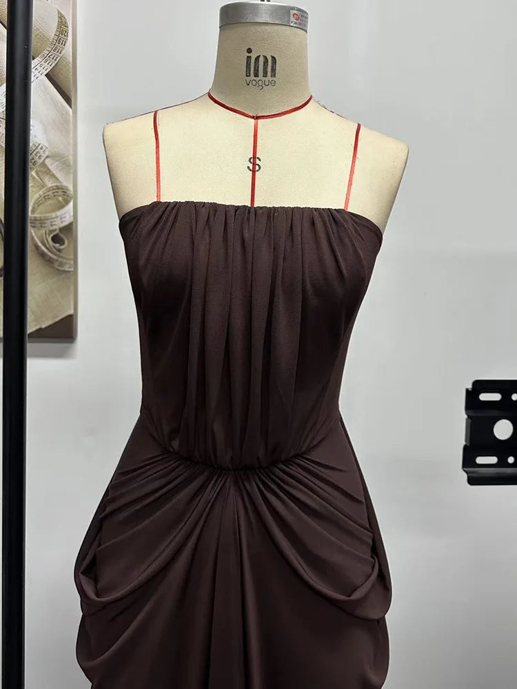 Elegant Strapless Pleated Backless Dress