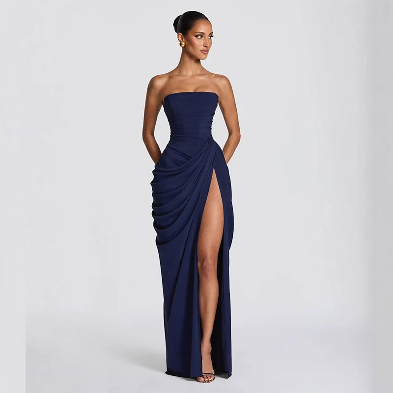 Strapless Pleated Mermaid Maxi Dress