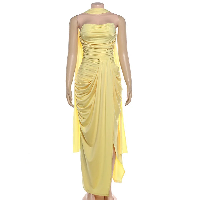 Off-Shoulder Ruched Backless Maxi Dress