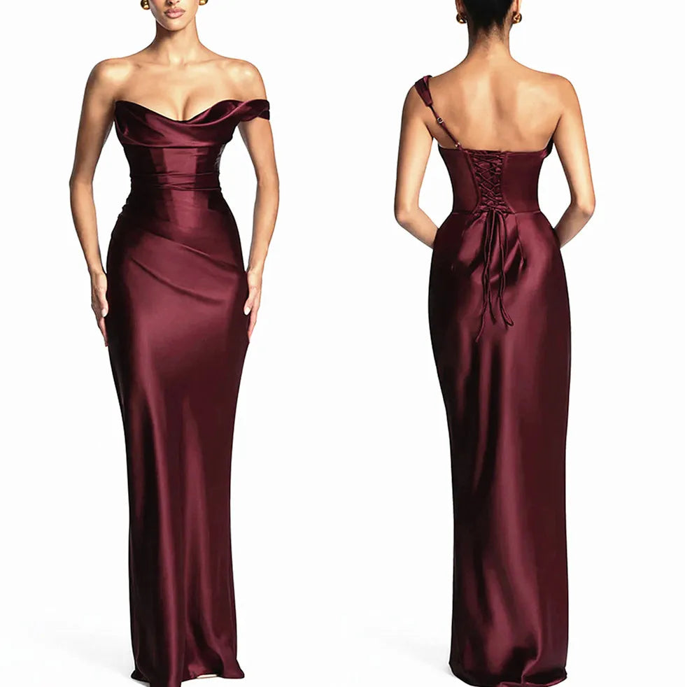Elegant One-Shoulder Satin Mermaid Maxi Dress