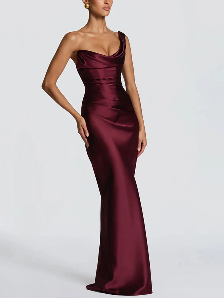 Elegant One-Shoulder Satin Mermaid Maxi Dress