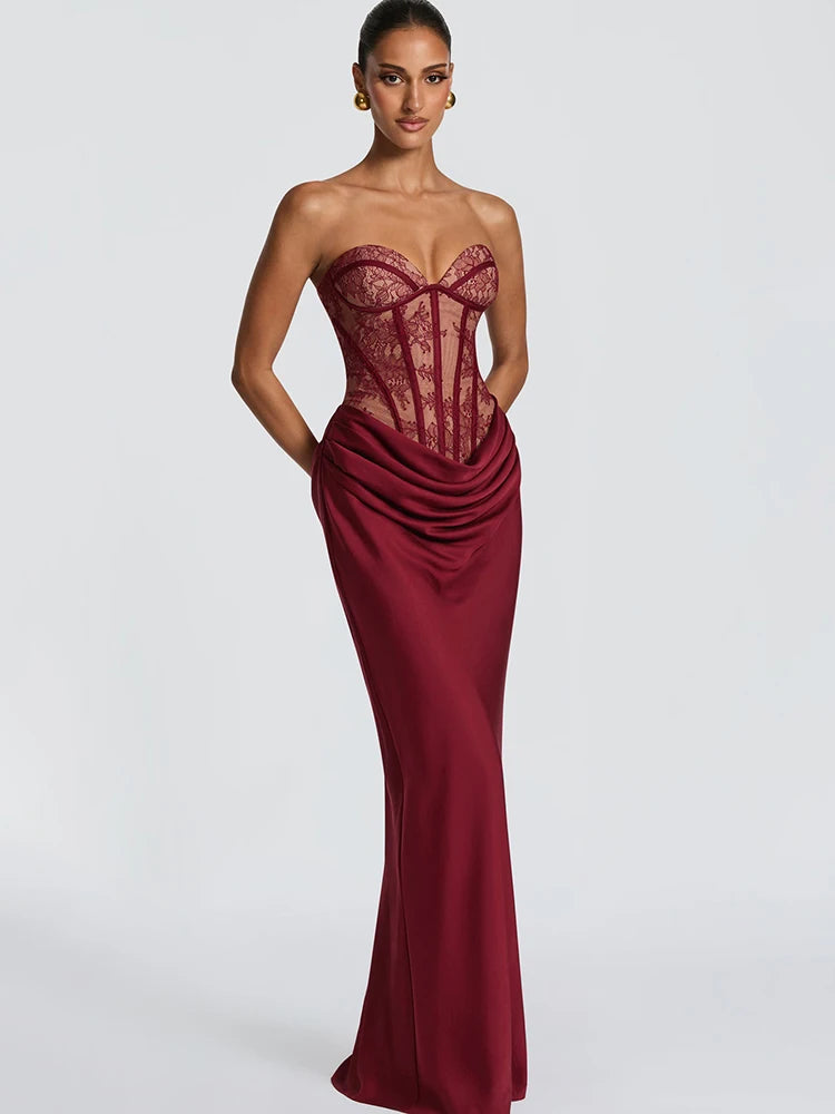 Women's Lace Strapless Maxi Dress