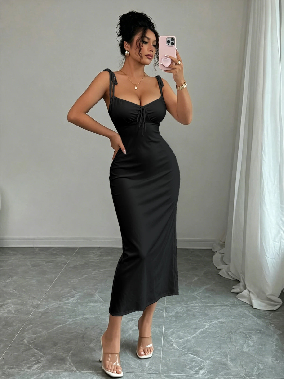 Soft Matte Fishtail Dress with Shoulder Bows