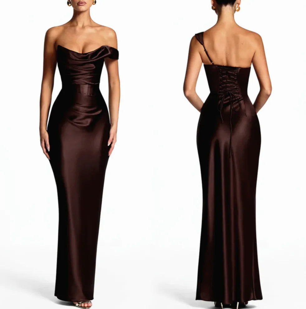 Elegant One-Shoulder Satin Mermaid Maxi Dress