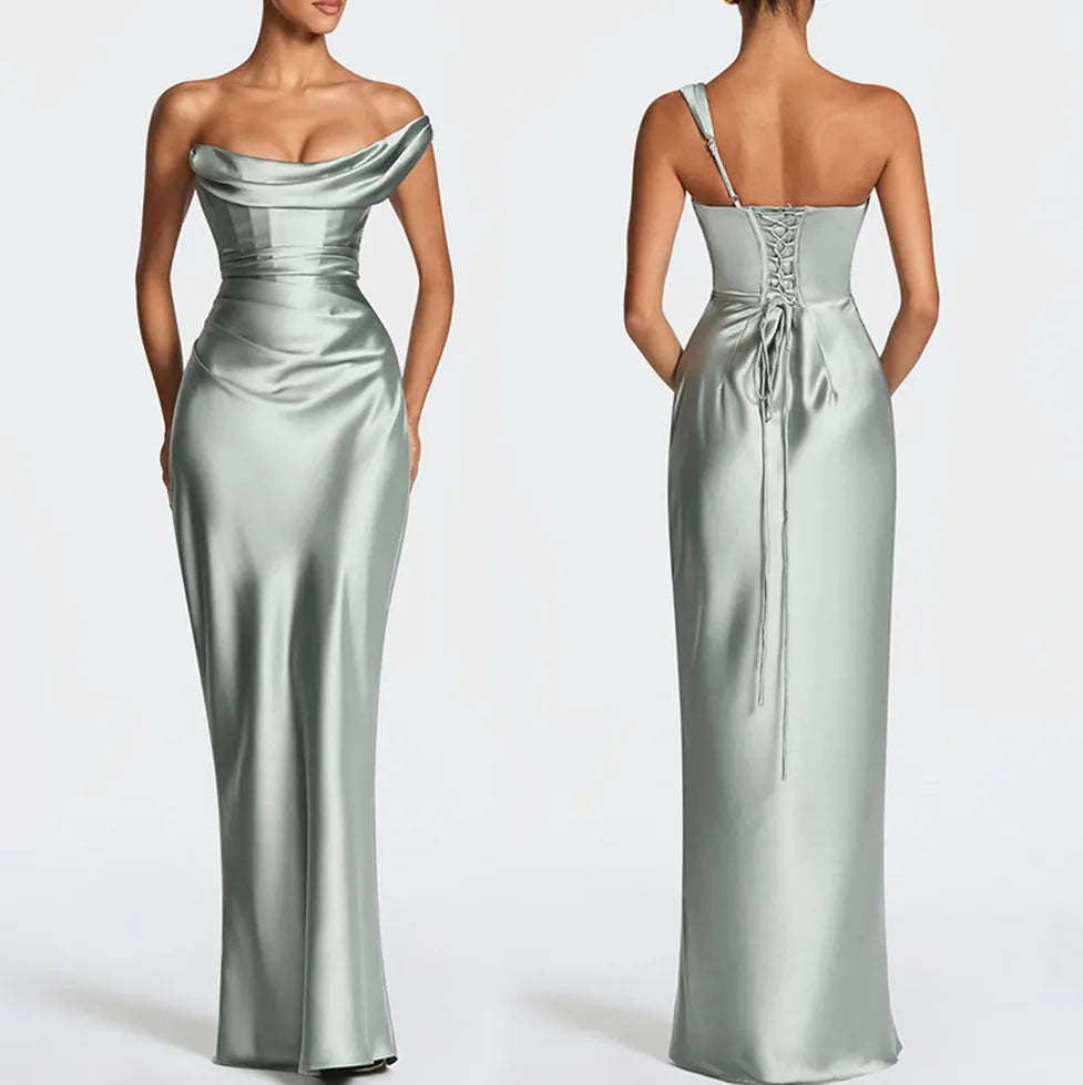 Elegant One-Shoulder Satin Mermaid Maxi Dress