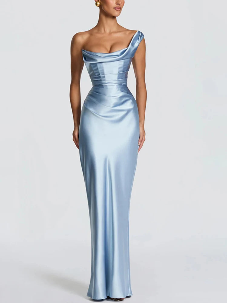 Elegant One-Shoulder Satin Mermaid Maxi Dress