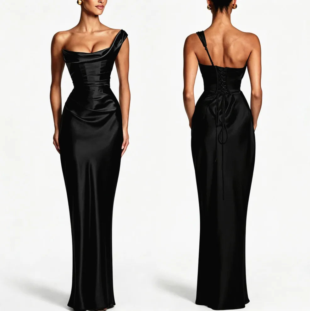 Elegant One-Shoulder Satin Mermaid Maxi Dress