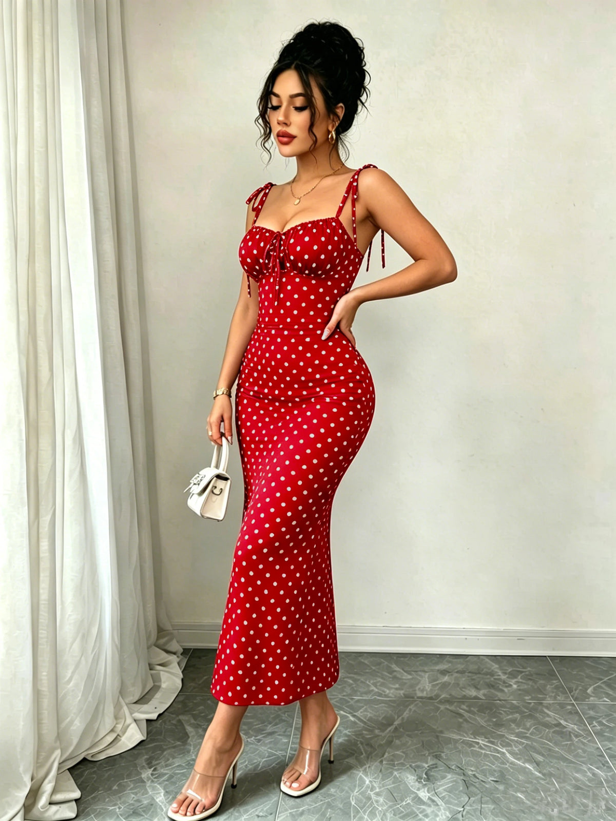 Red Polka Dot Fishtail Skirt – Slim Fit Vintage Style