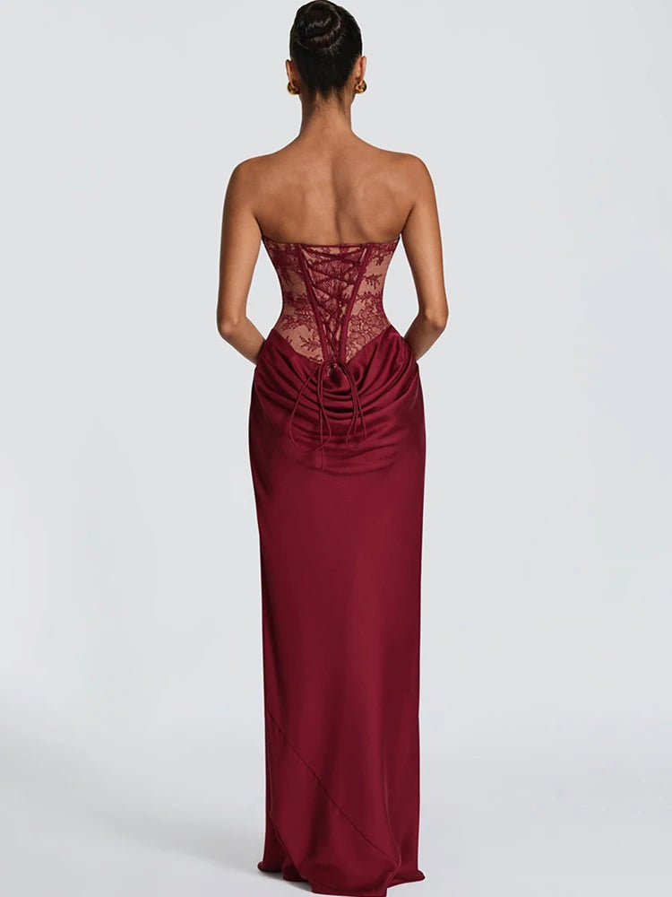 Women's Lace Strapless Maxi Dress