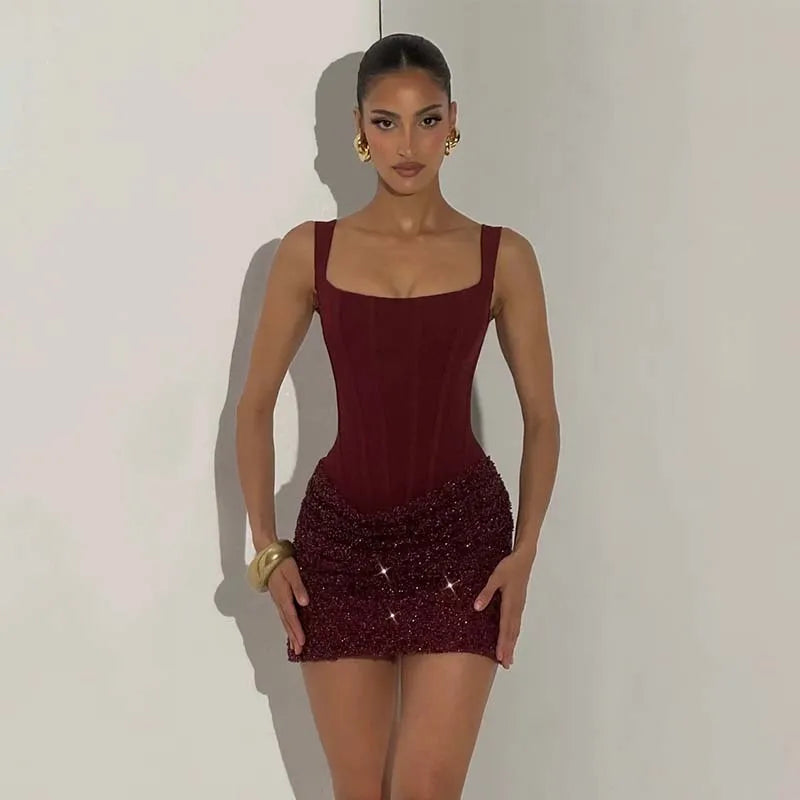 Pleated Sequin Bodycon Mini Dress
