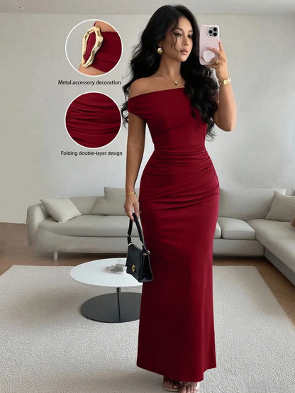 legant Off-Shoulder Evening Gown