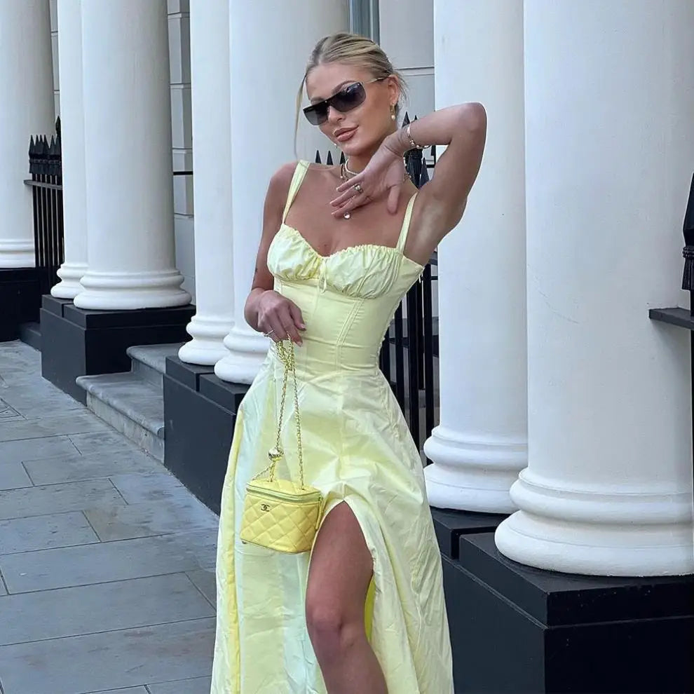 Sexy Floral Corset Midi Dress – High Waist Summer Sundress