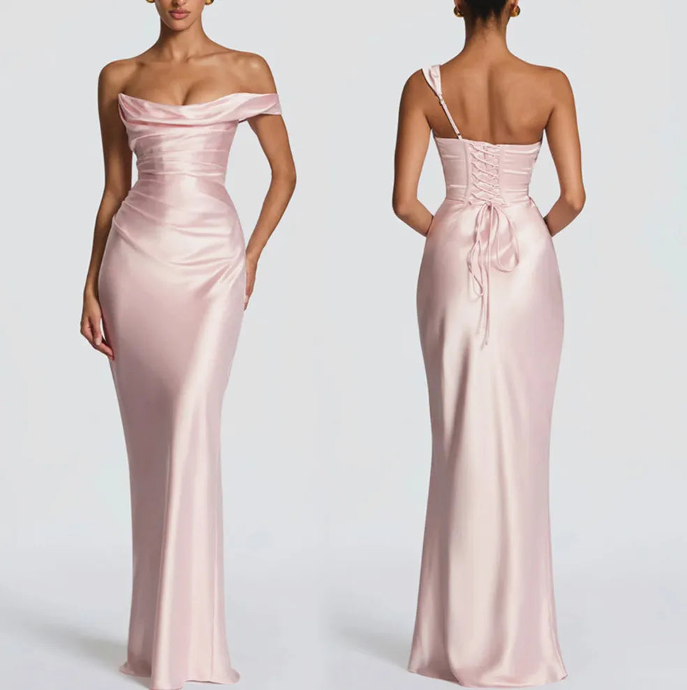 Elegant One-Shoulder Satin Mermaid Maxi Dress