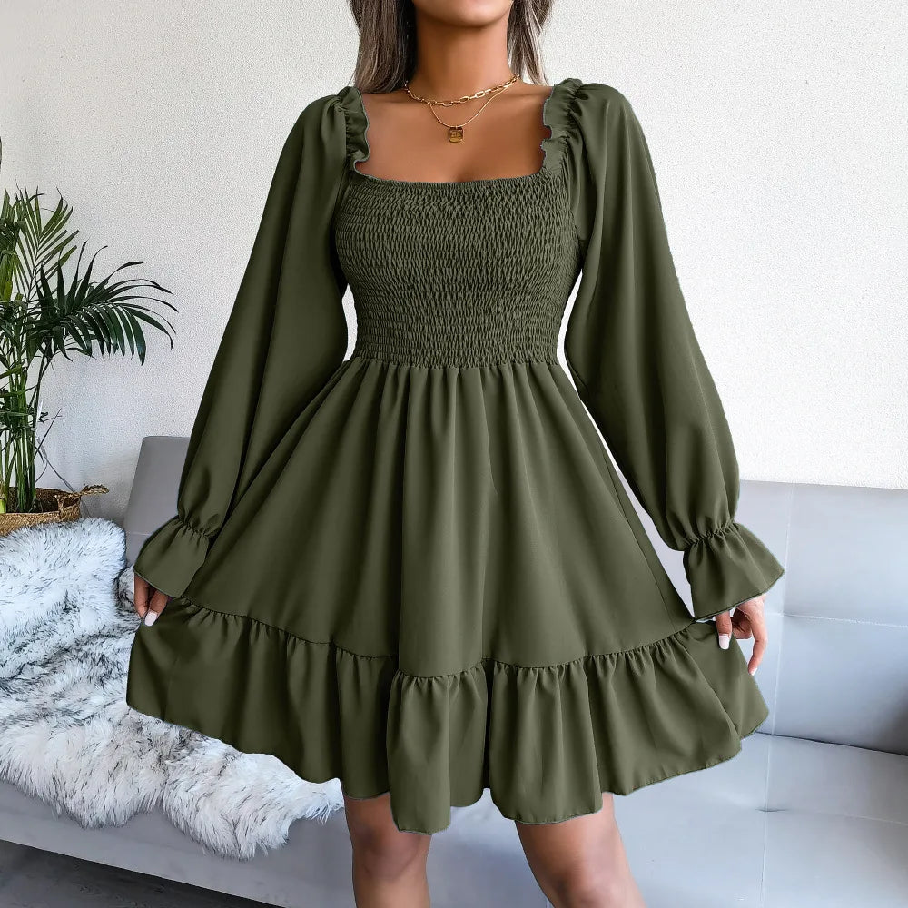 Women’s Square Neck Ruffle Mini Dress