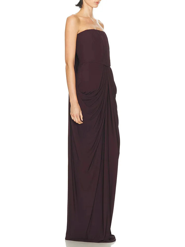 Elegant Strapless Pleated Backless Dress