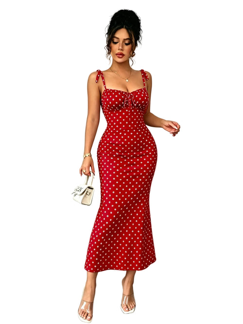 Red Polka Dot Fishtail Skirt – Slim Fit Vintage Style