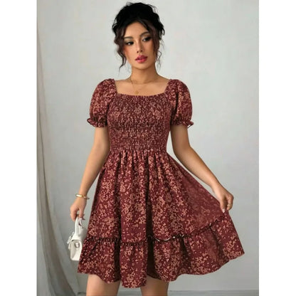 Women’s French Floral Puff Sleeve Mini Dress