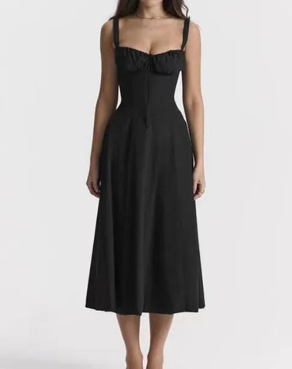 Sexy Floral Corset Midi Dress – High Waist Summer Sundress