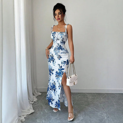 Elegant Floral Halter Dress – Sleeveless Bodycon Style