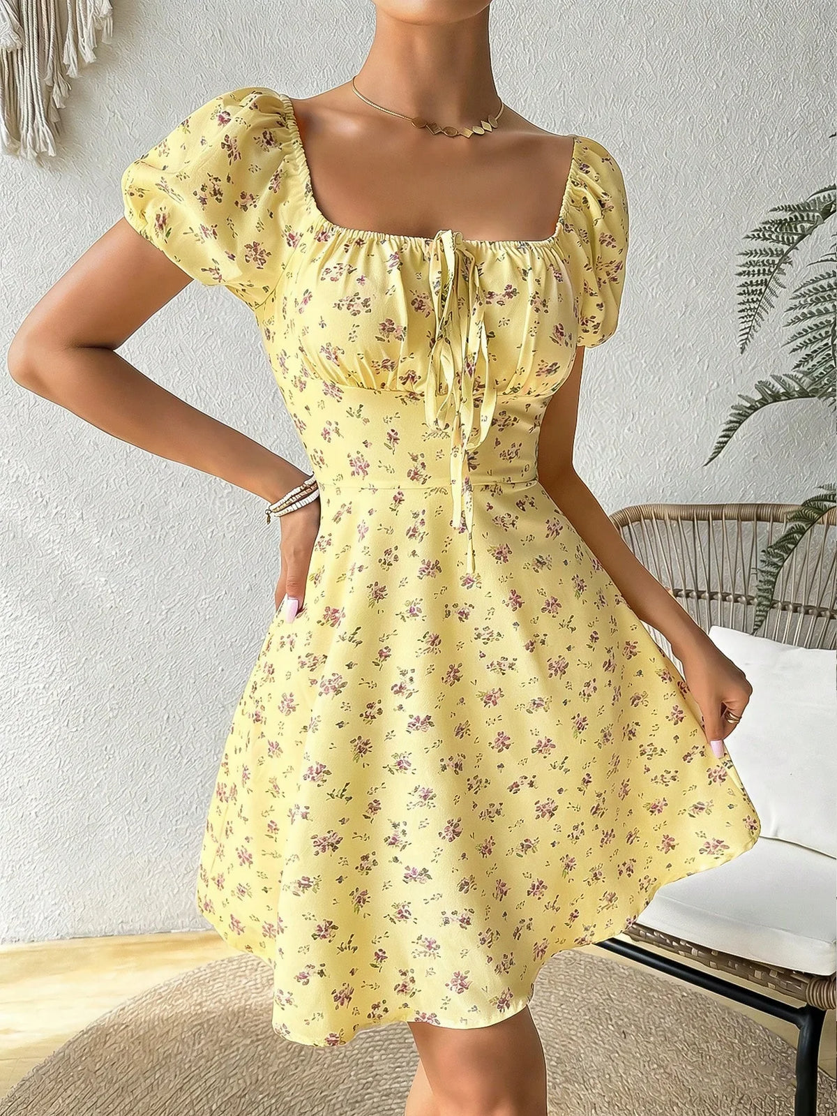 Women’s Floral Square Neck Beach Maxi Dress