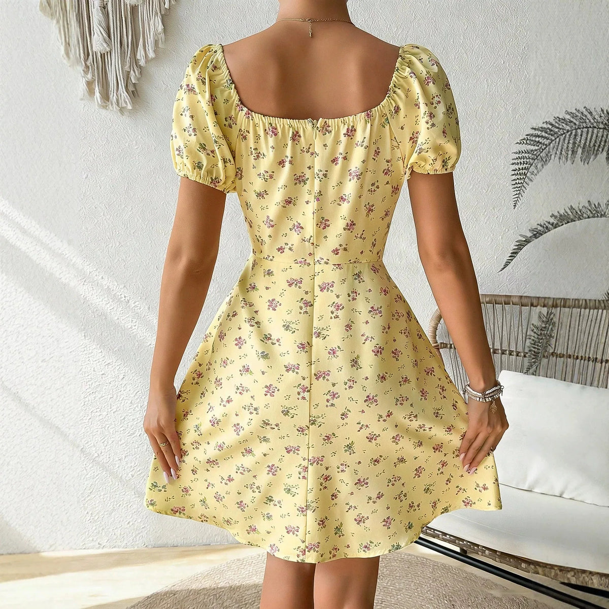 Women’s Floral Square Neck Beach Maxi Dress