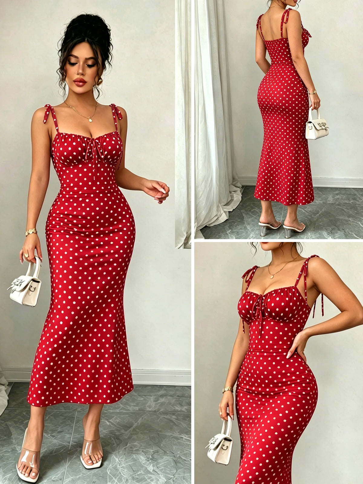 Red Polka Dot Fishtail Skirt – Slim Fit Vintage Style