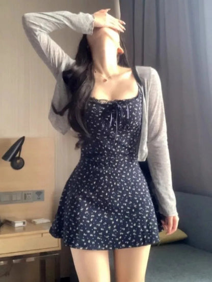 French Floral Strappy Bodycon Mini Dress