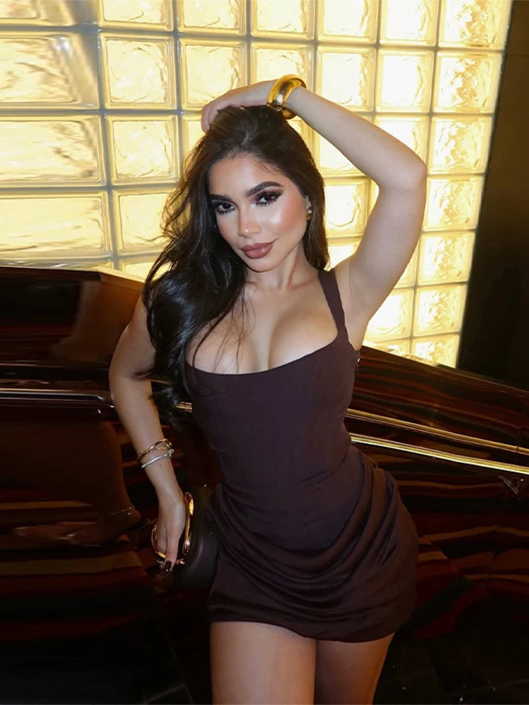 Women’s Corset Pleated Backless Bodycon Mini Dress