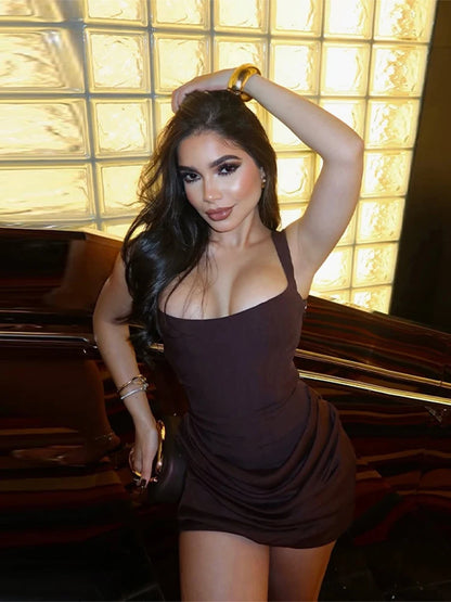 Women’s Corset Pleated Backless Bodycon Mini Dress