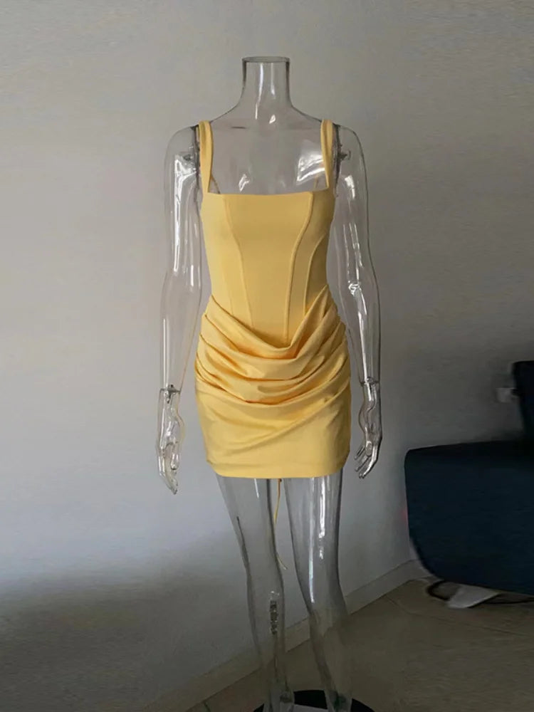 Women’s Corset Pleated Backless Bodycon Mini Dress