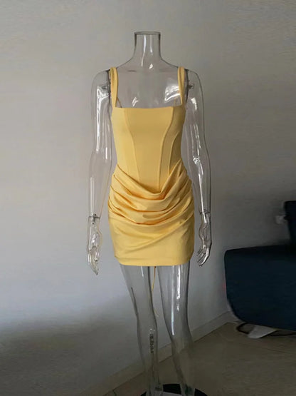 Women’s Corset Pleated Backless Bodycon Mini Dress