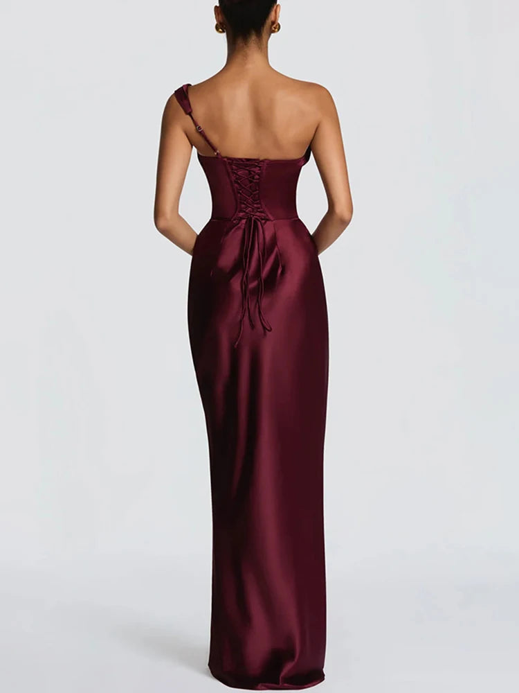 Elegant One-Shoulder Satin Mermaid Maxi Dress