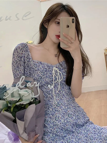 Women's Boho Floral Puff Sleeve Mini Dress