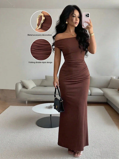 legant Off-Shoulder Evening Gown