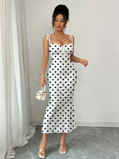 Black Polka Dot Fishtail Dress – Slim Fit & Waist Cinch