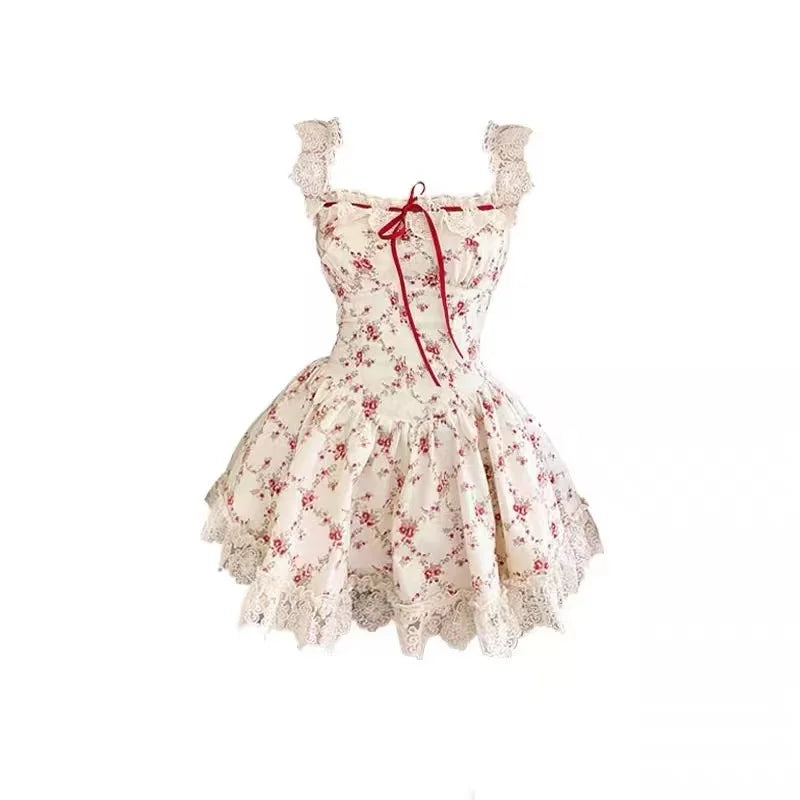 Women’s Red Floral Mini Dress & Cardigan Set
