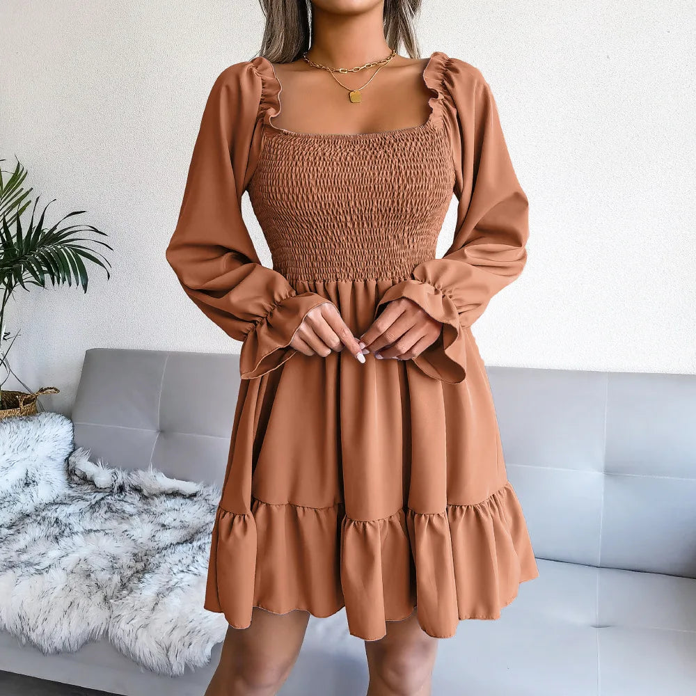 Women’s Square Neck Ruffle Mini Dress