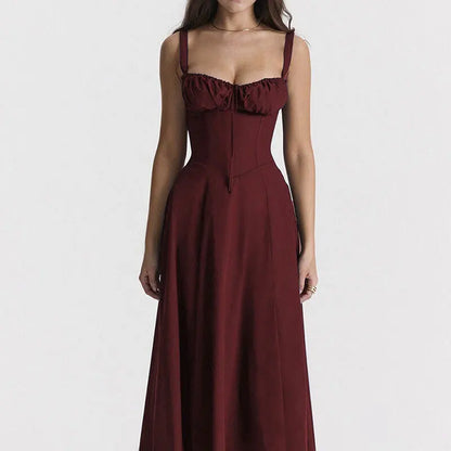 Sexy Floral Corset Midi Dress – High Waist Summer Sundress