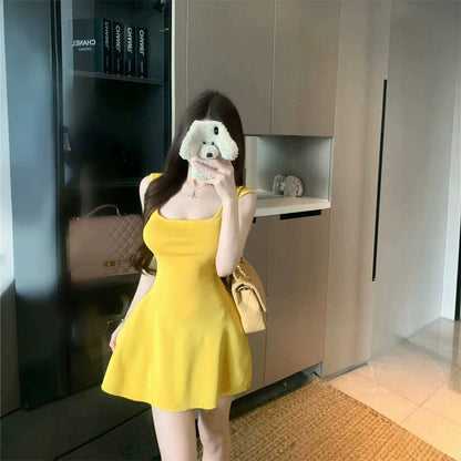 Women's Sexy Yellow Cut-Out Bodycon Mini Dress