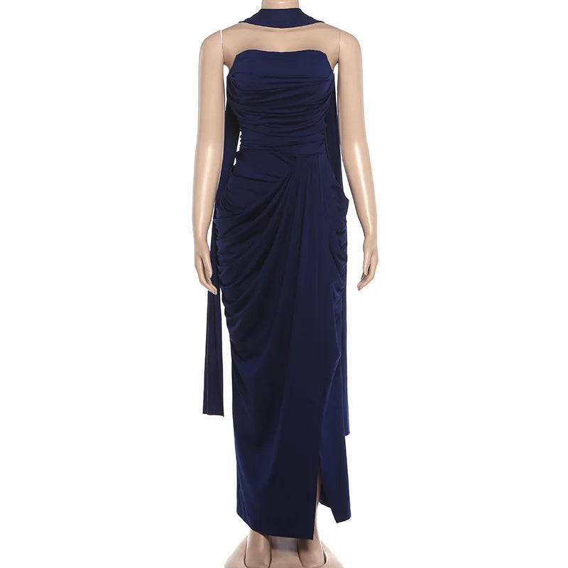 Off-Shoulder Ruched Backless Maxi Dress