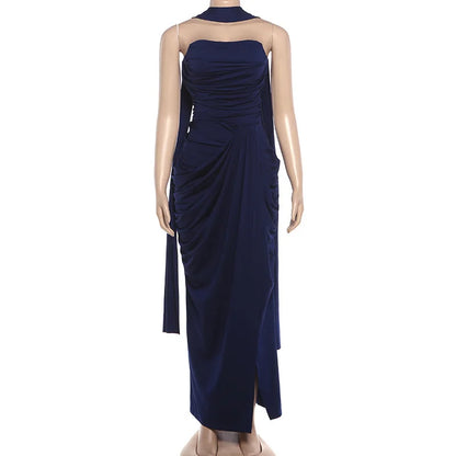 Off-Shoulder Ruched Backless Maxi Dress