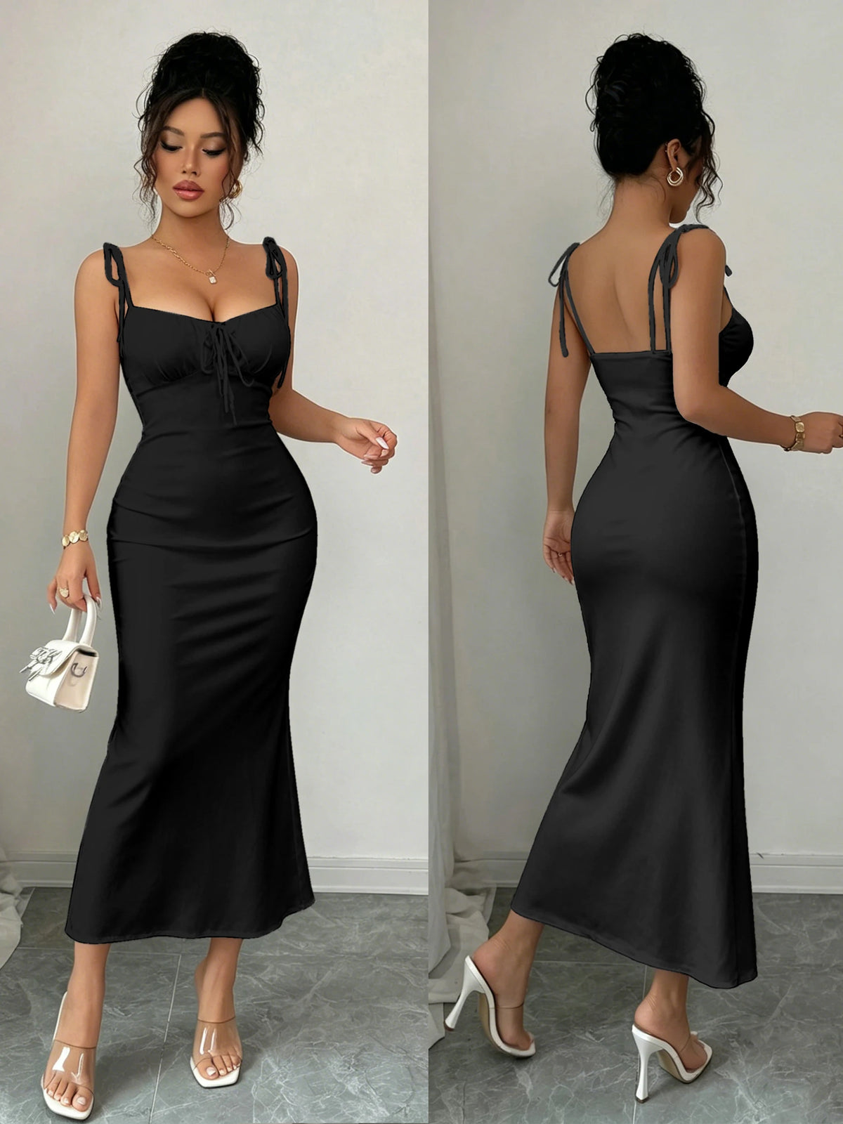 Soft Matte Fishtail Dress with Shoulder Bows