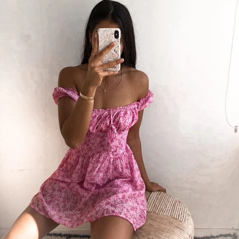 Women’s Elegant Floral Puff Sleeve Mini Dress