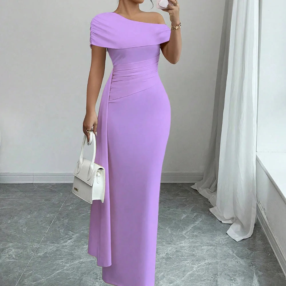 Women's Off-Shoulder Ruched Bodycon Maxi Dress