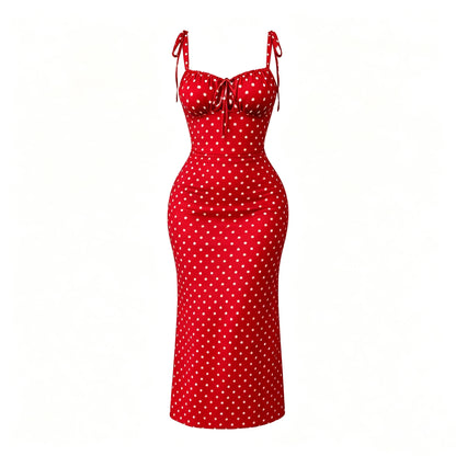 Red Polka Dot Fishtail Skirt – Slim Fit Vintage Style