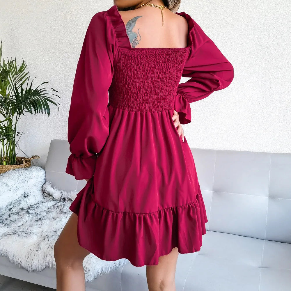 Women’s Square Neck Ruffle Mini Dress