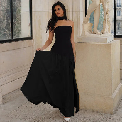 Elegant Strapless Backless Split Maxi Dress