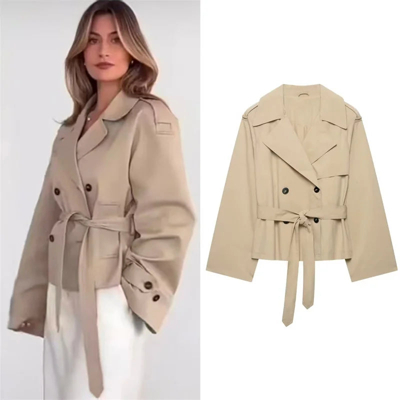 Jacket with Belt Decoration Parka Trench Coat