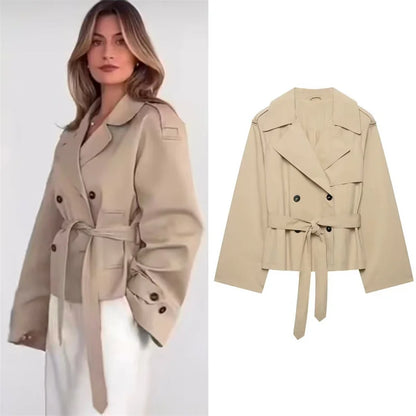 Jacket with Belt Decoration Parka Trench Coat